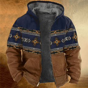 Men's Retro Western Print Velvet Zip Outerwear