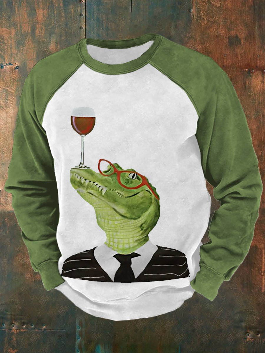 Men's Mr. Crocodile Red Wine Glass Print Sweatshirt