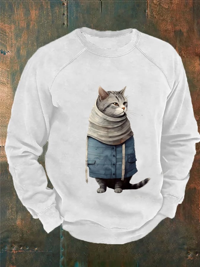 Men's Funny Winter Art Cute Cat Print Casual Sweatshirt