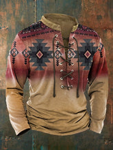 Men's Vintage Western Aztec Print Casual Lace Up Long-Sleeve Top