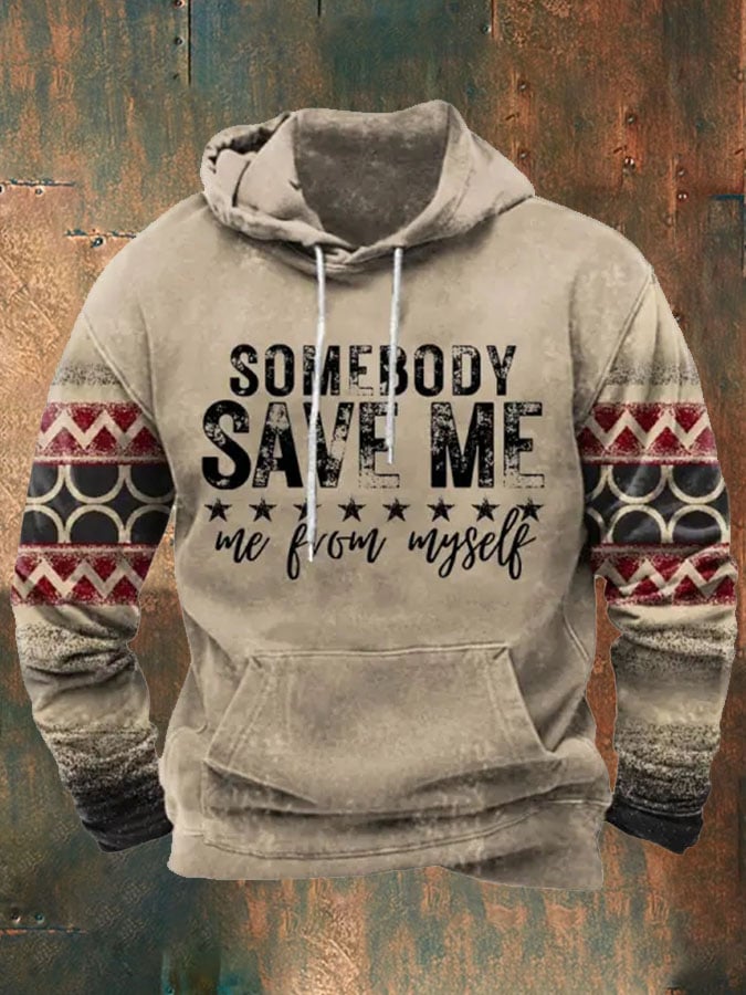 Casual Hooded Somebody Save Me From Myself Printed Long Sleeve Sweatshirt