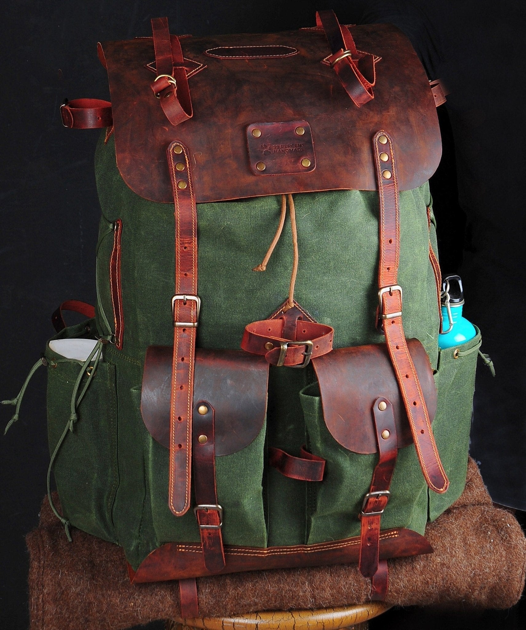 Handmade Leather, Waxed Canvas Backpack