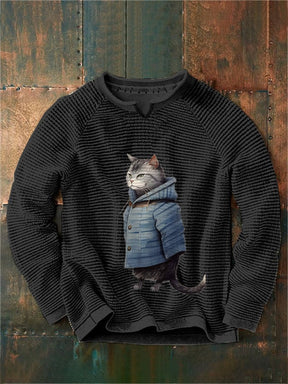 Men's Winter Art Cat Print Casual Sweatshirt