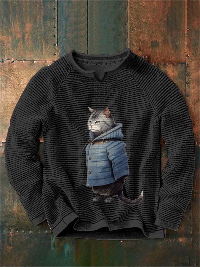 Men's Winter Art Cat Print Casual Sweatshirt