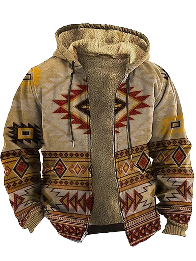 Men'S Retro Western Print Cotton Zipper Outerwear