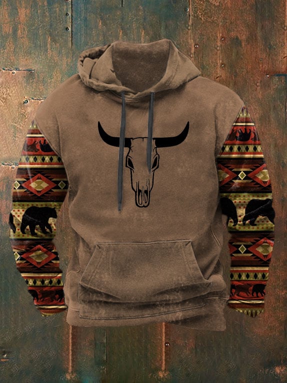 Men's Western Style Casual Printed Long Sleeve Hooded Sweatshirt