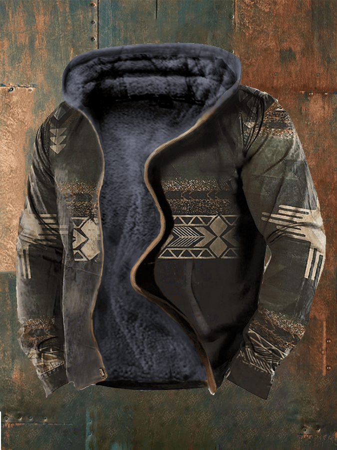 Casual Retro Western Style Printed Fleece Jacket