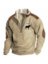 Men's Sweatshirt Retro Moose Creek Ethnic Print Plush Half Open Collar Pullover