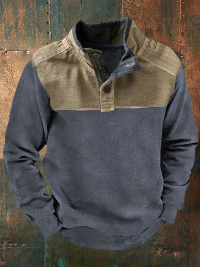 Men's Casual Button Collar Long Sleeve Sweatshirt