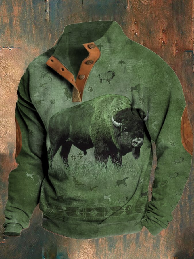 Retro Casual Men's Western Style Yak Print Sweatshirt