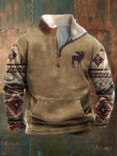 Men's Retro Western Print Zipper Collar Long Sleeve Sweatshirt