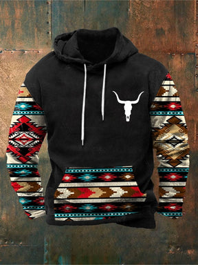 Men's Ethnic Geometric Contrast Retro Hoodie