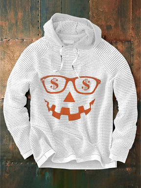 Men's Halloween Glasses Pumpkin Funny Money Expression Print Waffle Hoodie