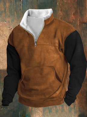 Men's Casual Color Block Printed Stand Collar Sweatshirt