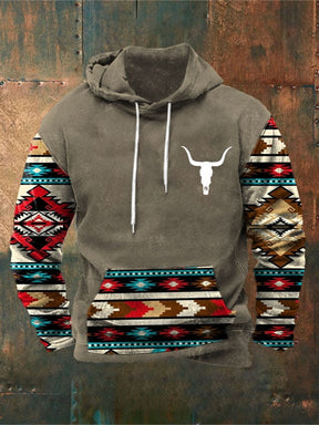 Men's Ethnic Geometric Contrast Retro Hoodie