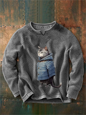 Men's Winter Art Cat Print Casual Sweatshirt