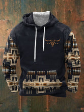 Men's Casual Western Print Long Sleeve Hooded Sweatshirt