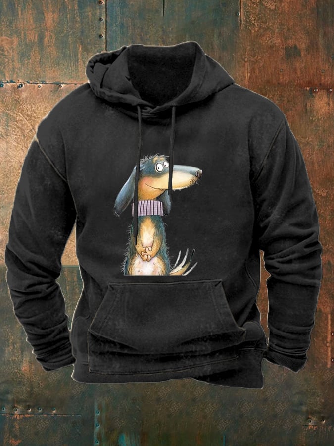 Men's Funny Art Dog Print Casual Hoodie