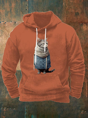 Men's Funny Winter Art Cat Print Casual Hoodie