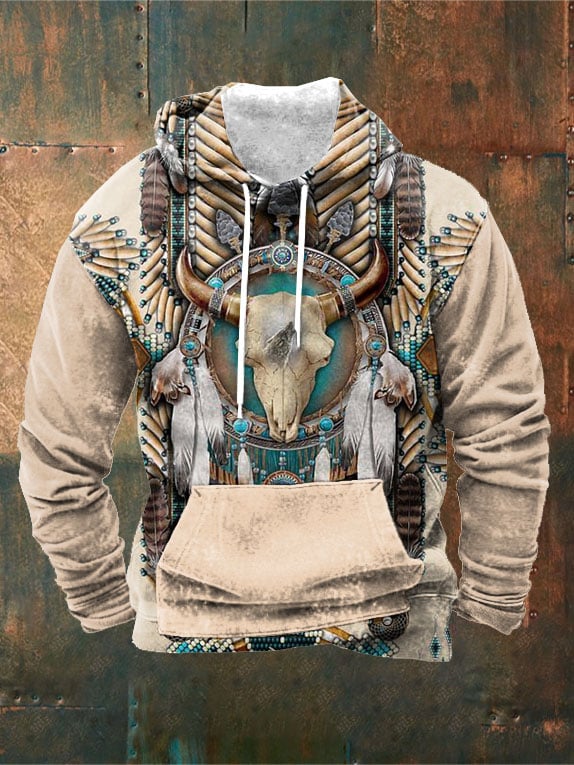 Men's Retro Ethnic Print Casual Hoodie