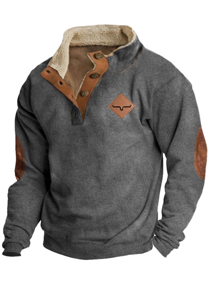 Men's Stylish Contrasting Color Design Warm Casual Sweatshirt