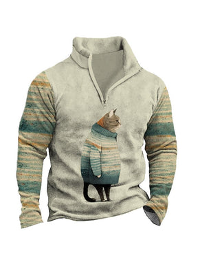 Men's Winter Cat Retro Casual Sweatshirt