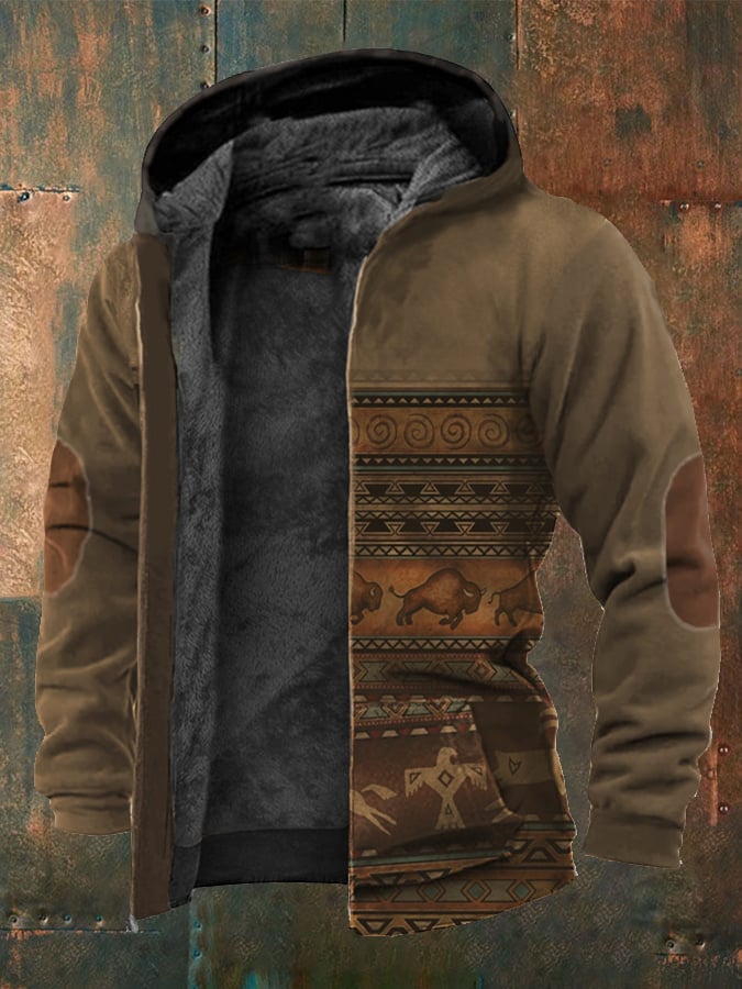 Casual Retro Western Style Printed Fleece Jacket