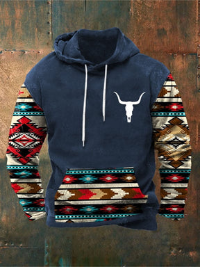 Men's Ethnic Geometric Contrast Retro Hoodie