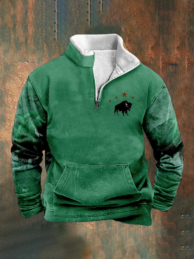 Retro Casual Men's Western Style Yak Print Sweatshirt