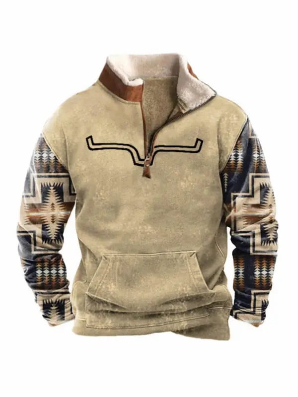 Men's Sweatshirt Quarter Zip Fleece Collar Western Cowboy Ethnic Aztec Vintage Daily Tops