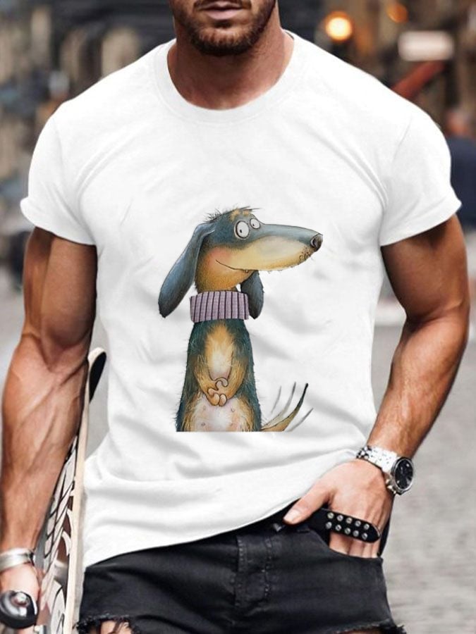 Men's Funny Cute Dog Print Short Sleeve T-Shirt