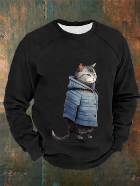 Men's Funny Winter Art Cute Cat Print Casual Sweatshirt