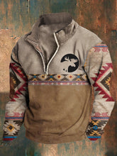 Casual Vintage Men's Western Style Zip Contrast Sweatshirt