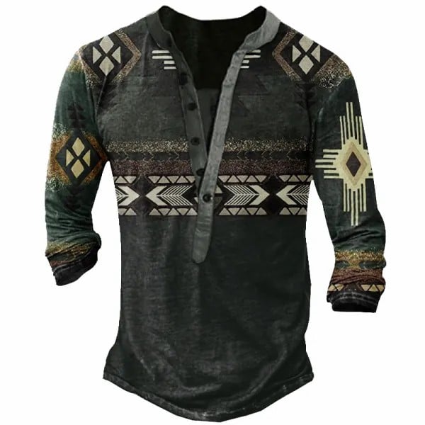 Men's Outdoor Everyday Wear Printed Casual Henley Shirt