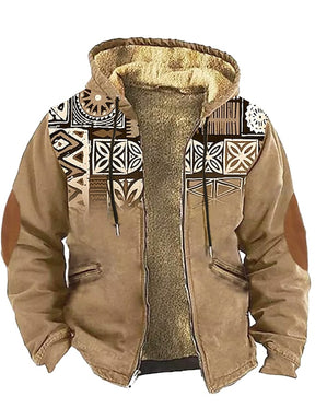 Men'S Retro Western Print Cotton Zipper Outerwear