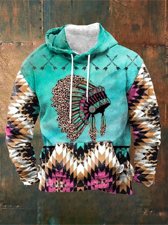 Men's Retro Ethnic Print Casual Hoodie