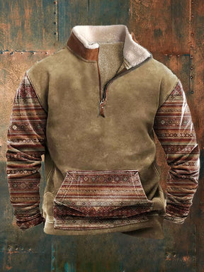 Men'S Retro Printed Long Sleeve Lapel Sweatshirt