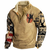 Men's Retro Deer Print Colorblock Zip Stand Collar Sweatshirt