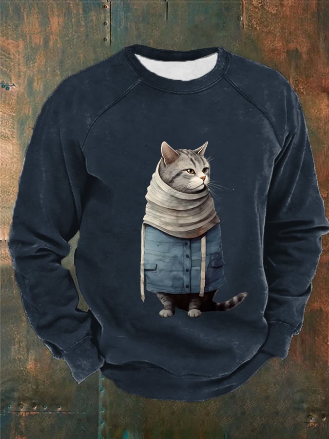 Men's Funny Winter Art Cute Cat Print Casual Sweatshirt