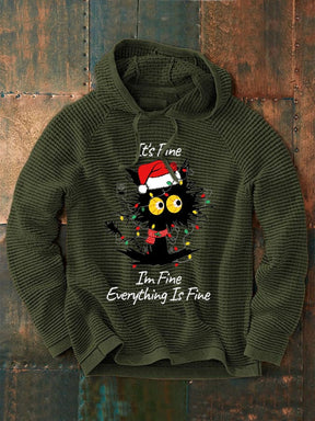 Men's Christmas Black Cat Print Casual Hoodie