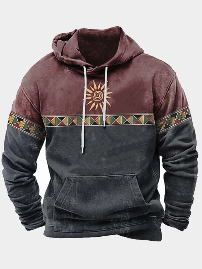 Men's Western Style Printed Loose Hooded Sweatshirt