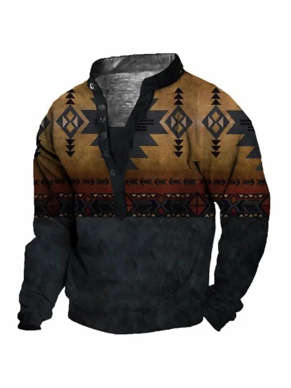 Men's Ethnic Totem Print Henley Collar Sweatshirt