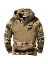 Men's Vintage Western Moose Creek Ethnic Casual Print Hoodie