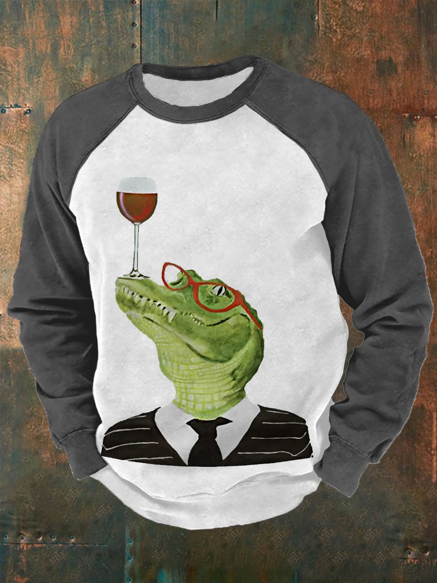 Men's Mr. Crocodile Red Wine Glass Print Sweatshirt