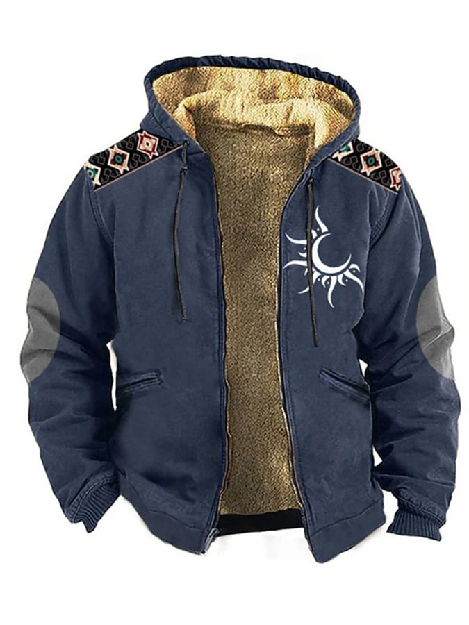 Casual Retro Western Style Printed Fleece Jacket