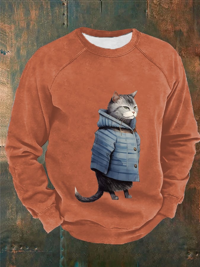 Men's Funny Winter Art Cute Cat Print Casual Sweatshirt