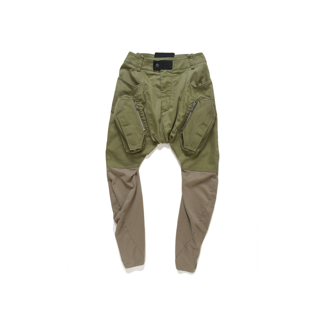 KNIT PATCHED LEGGING CARGO JEANS / MILITARY OLIVE