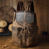 Vintage Small Leather Backpack Drawstring