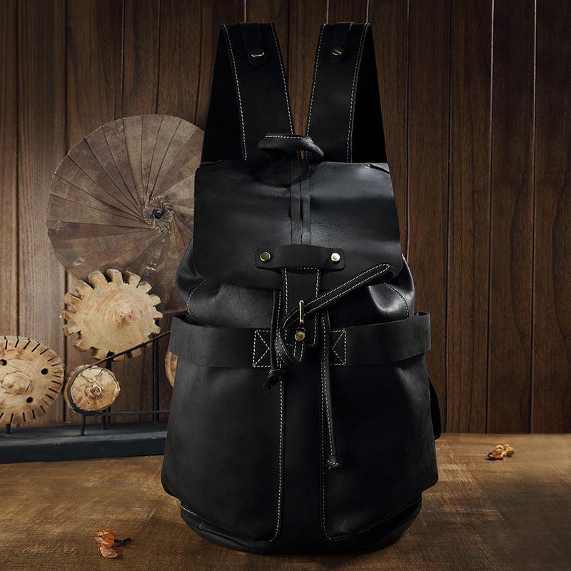 Vintage Small Leather Backpack Drawstring