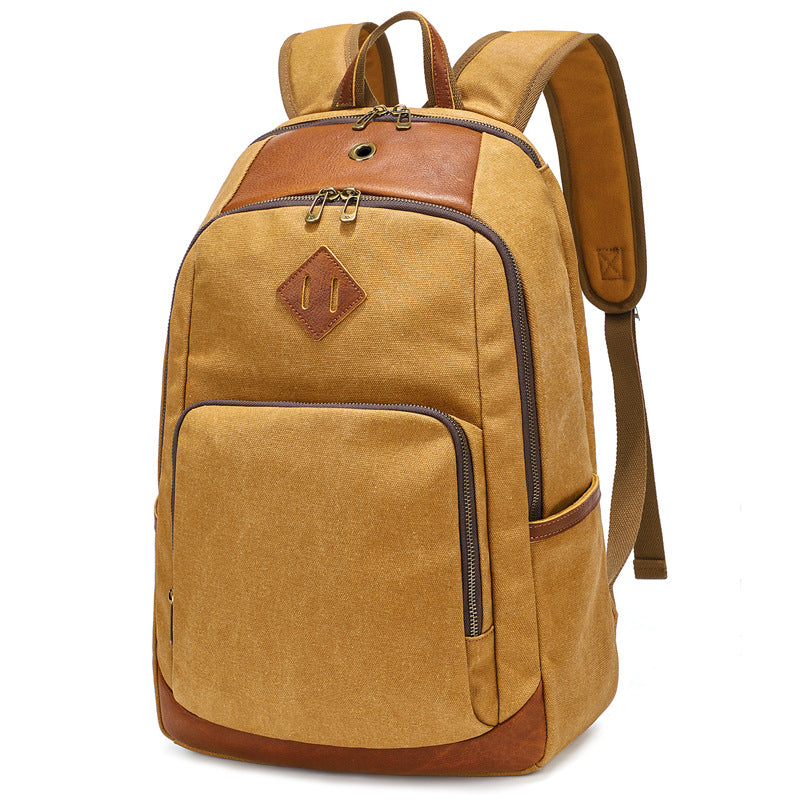 Waxed Canvas Backpack Fit 15-inch Laptop with Top-grain Leather